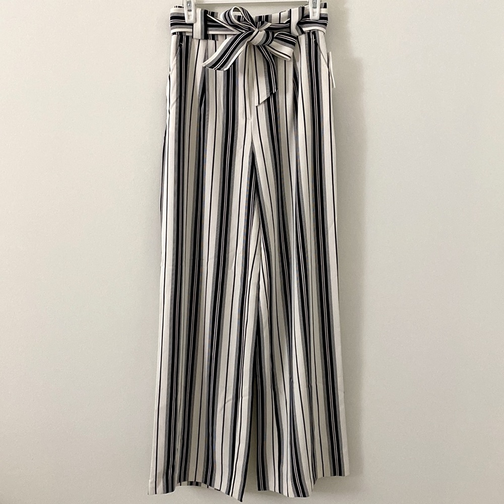 H&M striped wide leg pants with tie belt